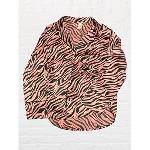 Victoria's Secret Women's Medium Pajama Top Zebra Pink Animal Print PJ Button Up
